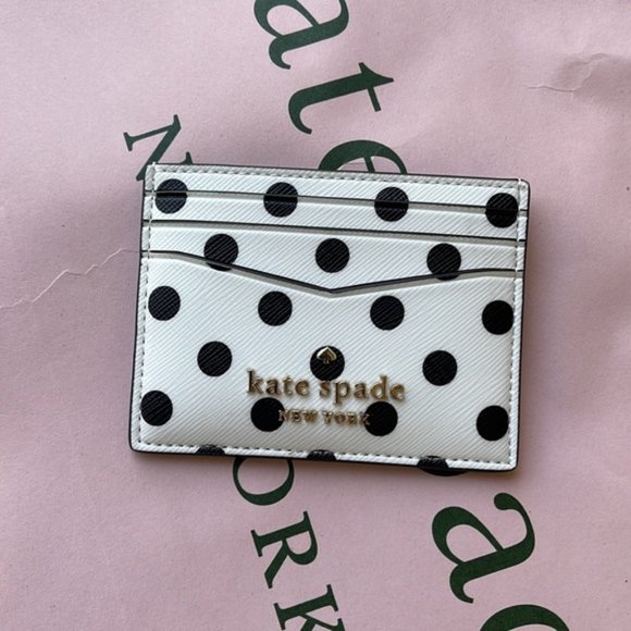 Kate Spade Staci Small Slim Cardholder Dot Printed Cream Multi - Picture 13 of 16